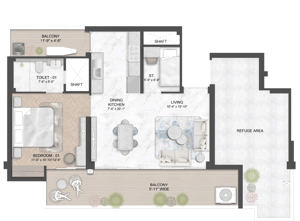 1.5 BHK Floor Plan Preview